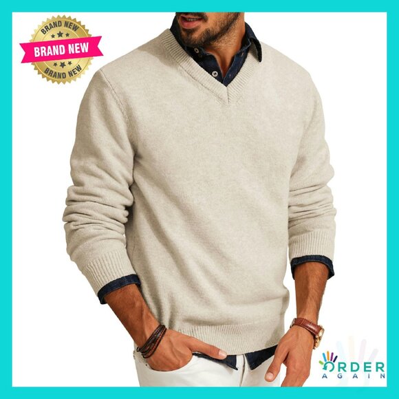 Lightweight Wool Blend V-Neck Pullover Classic Minimal Chic Long Sleeve Sweater